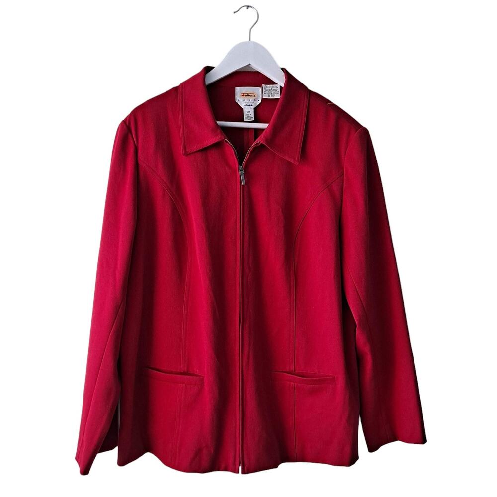 Talbots Woman Blazer Full Zip Long Sleeve Collared Unlined Red Womens Size 12W